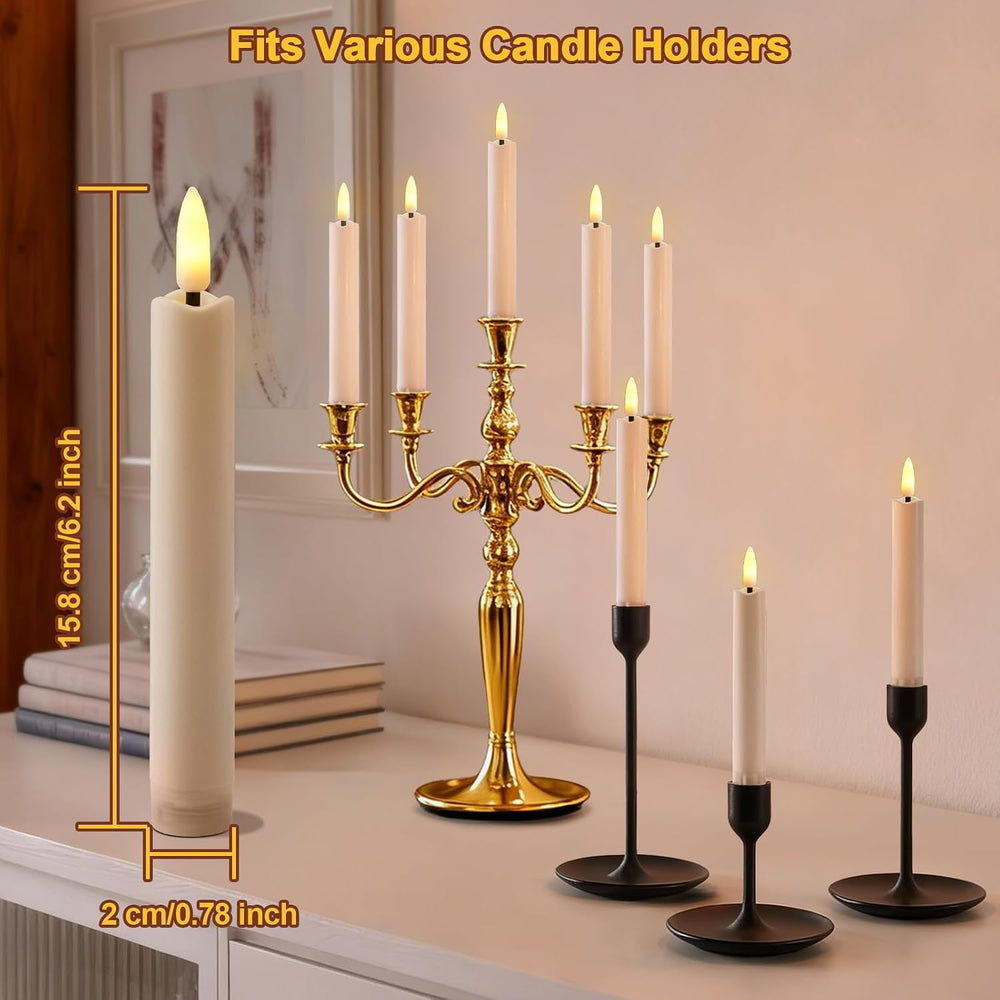 IMAGE 12 Pcs Rechargeable Flameless Taper Candles with Remote, 3D Wick Ivory ...