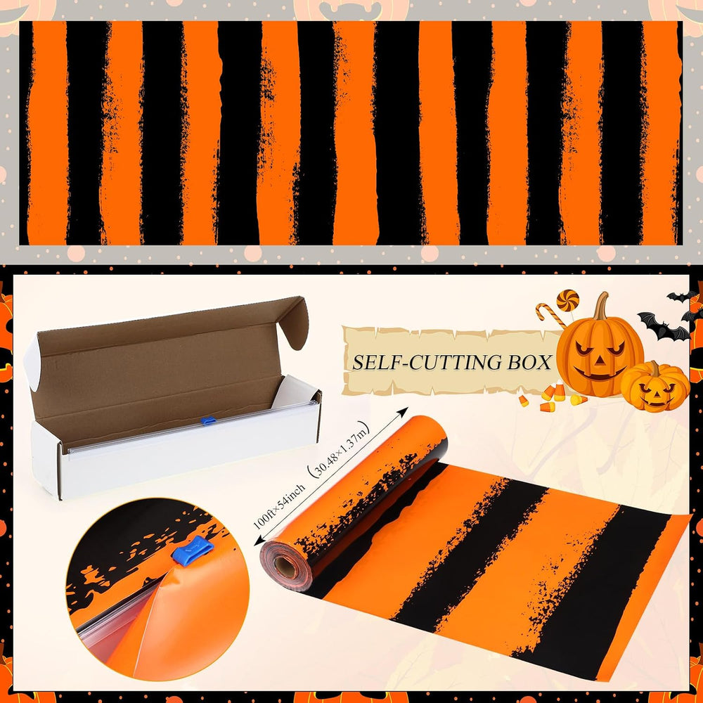 Tudomro 54 Inch x 100 ft Halloween Tablecloth Roll with Cutter Box