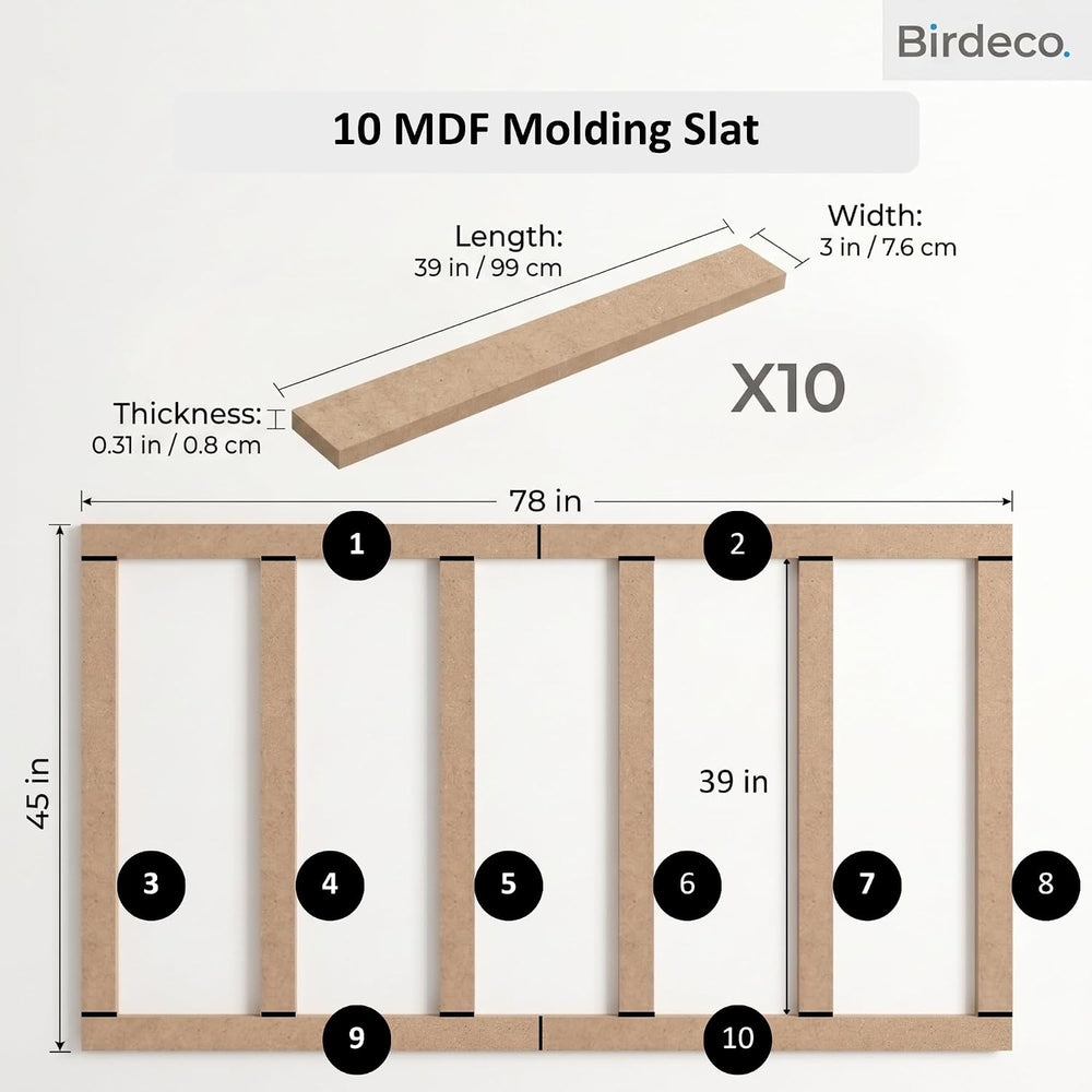 Pre-Cut Wall Molding Kit Raw MDF Board and Batten 10 Pack