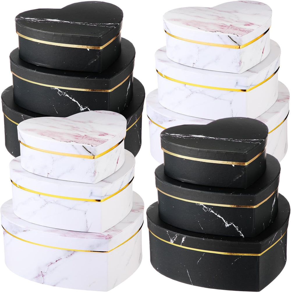 Kosiz 12 Pcs Heart Shaped Wedding Gift Boxes with Lids, White, Black