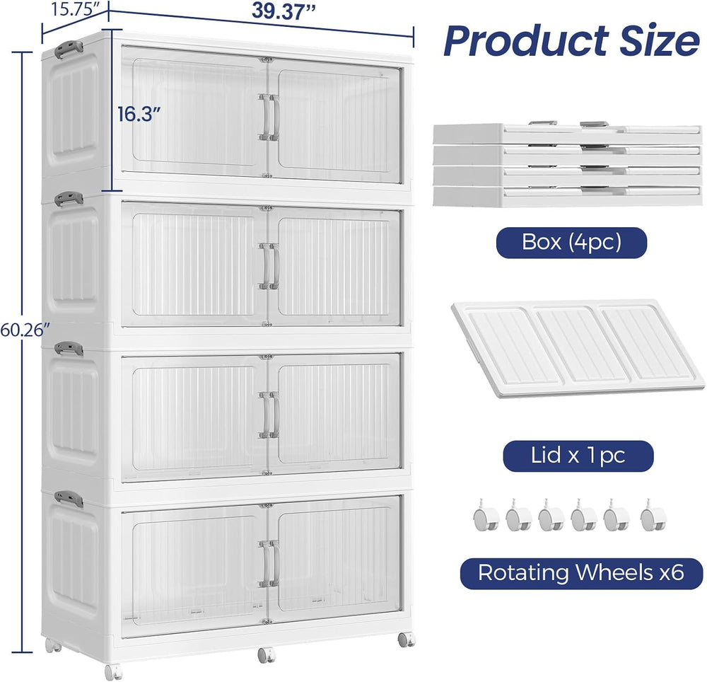 320Gal Extra Large Stackable Storage Bins with Lid, 1280QT Foldable Collapsib...