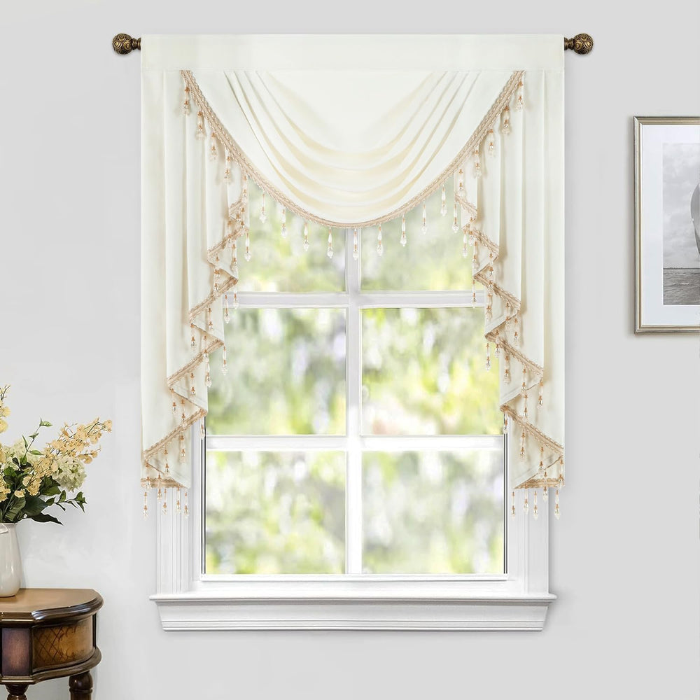 White Velvet Valance, Vintage Waterfall Swag, Blackout Window Treatment with ...