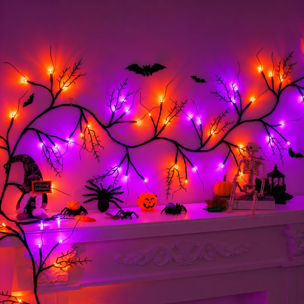 Timer & 8 Modes 9 FT 72 LED Willow Vine Twig Decor Garland with Orange &a...