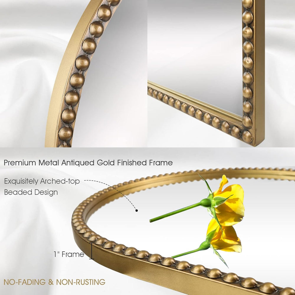 Arched Wall Mirror for Bathroom - 24"x36" Metal Beaded Frame Decora...