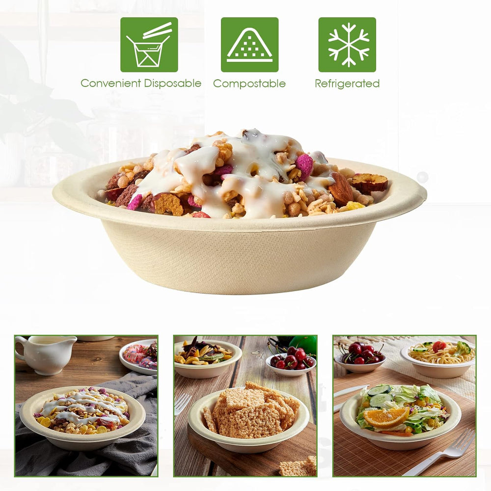 Vplus 500 Pack 12 OZ Compostable Paper Bowls, Bagasse Bowls Bulk,Nature