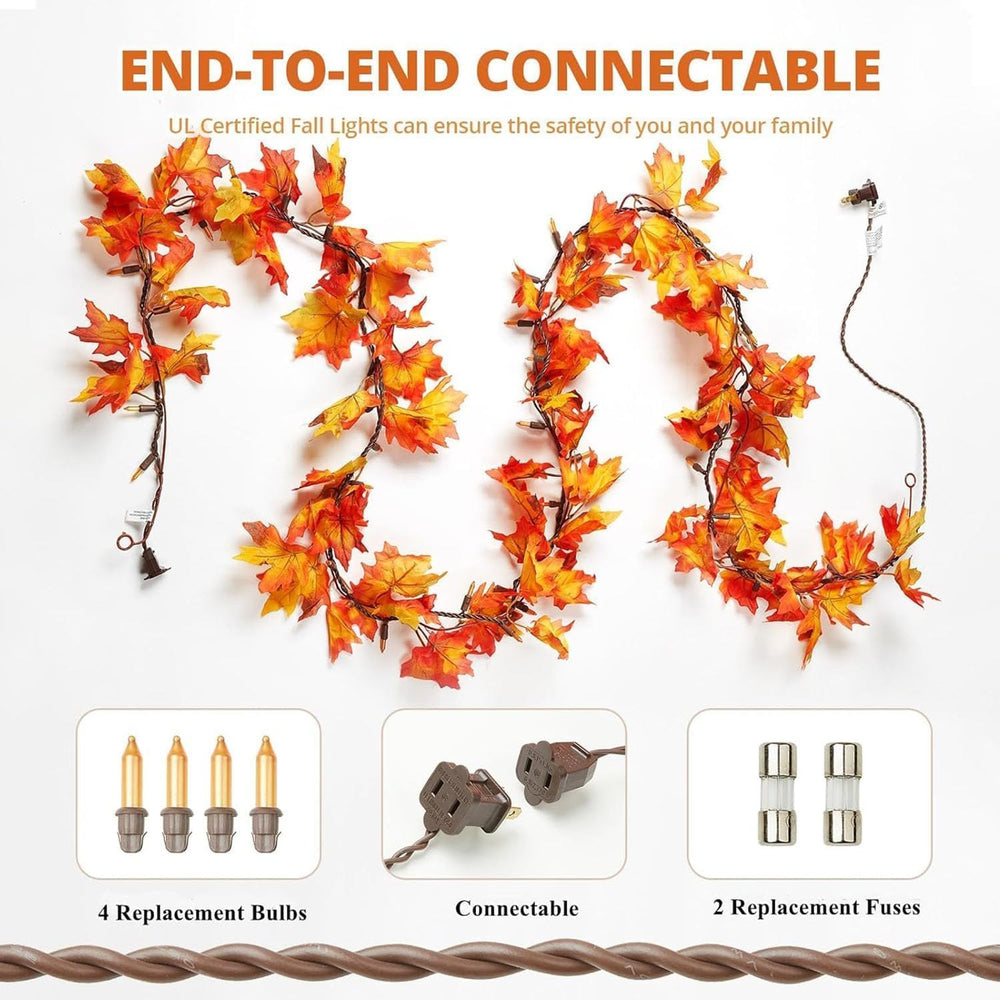 2Pack Fall Decor 9.1ft Plug in Fall Garland with Lights 50 Orange Bulb Connec...