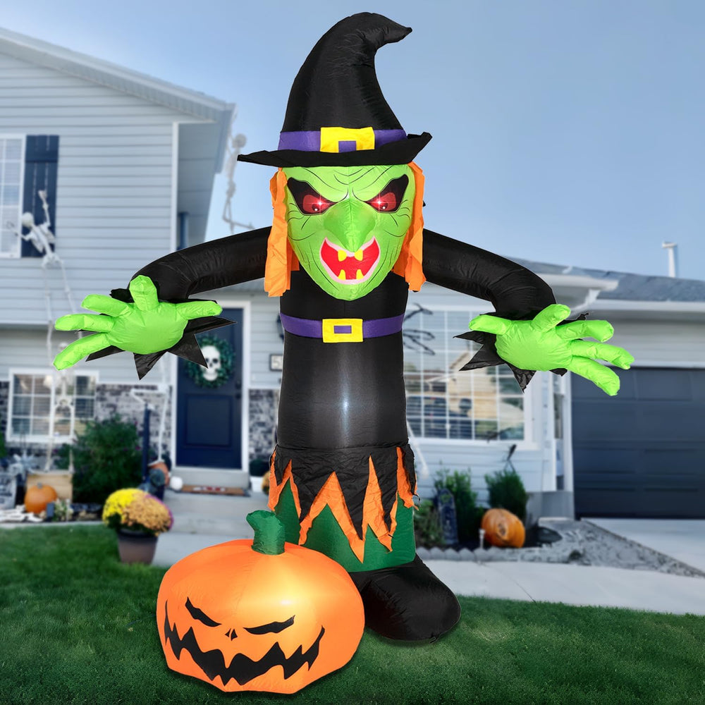 8FT Halloween Inflatable Witch Decorations Outdoor Built-in LED Lights