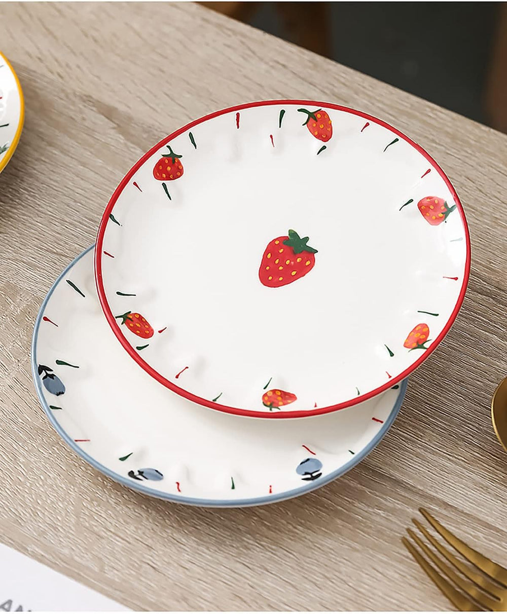 Set of 6 Ceramic Dessert, Cake, Appetizer & Snack Plates - 6 Inch Fruit P...