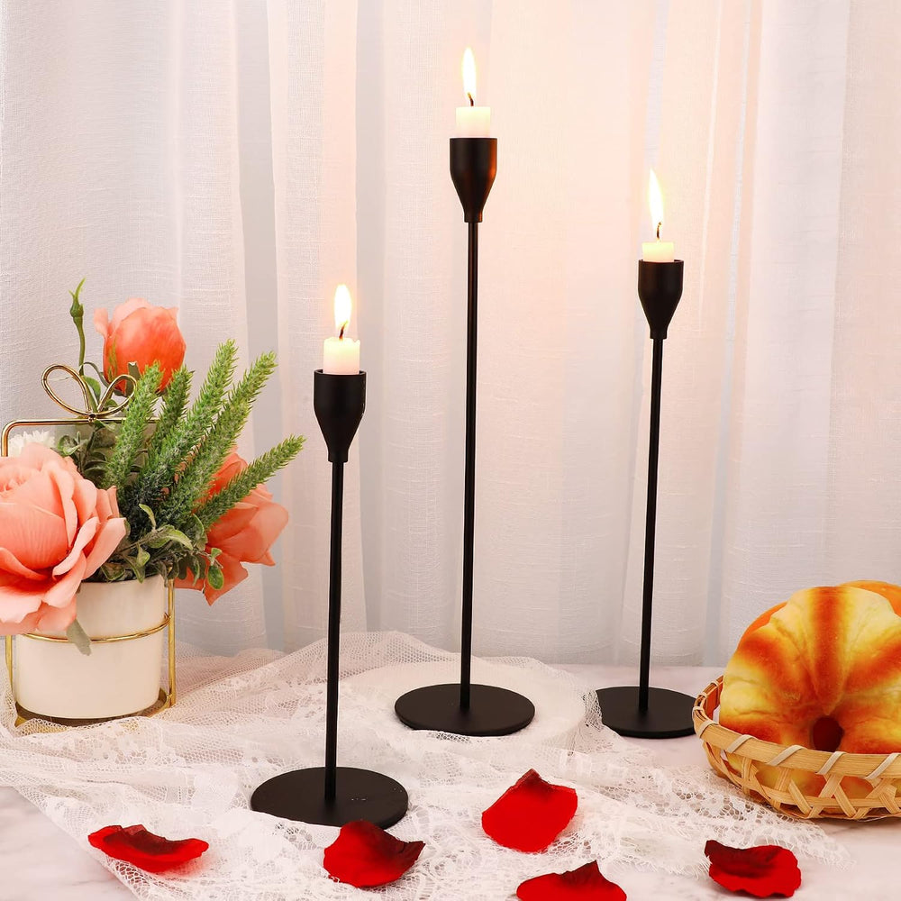 6 Pcs Black Metal Taper Candle Holder for Christmas