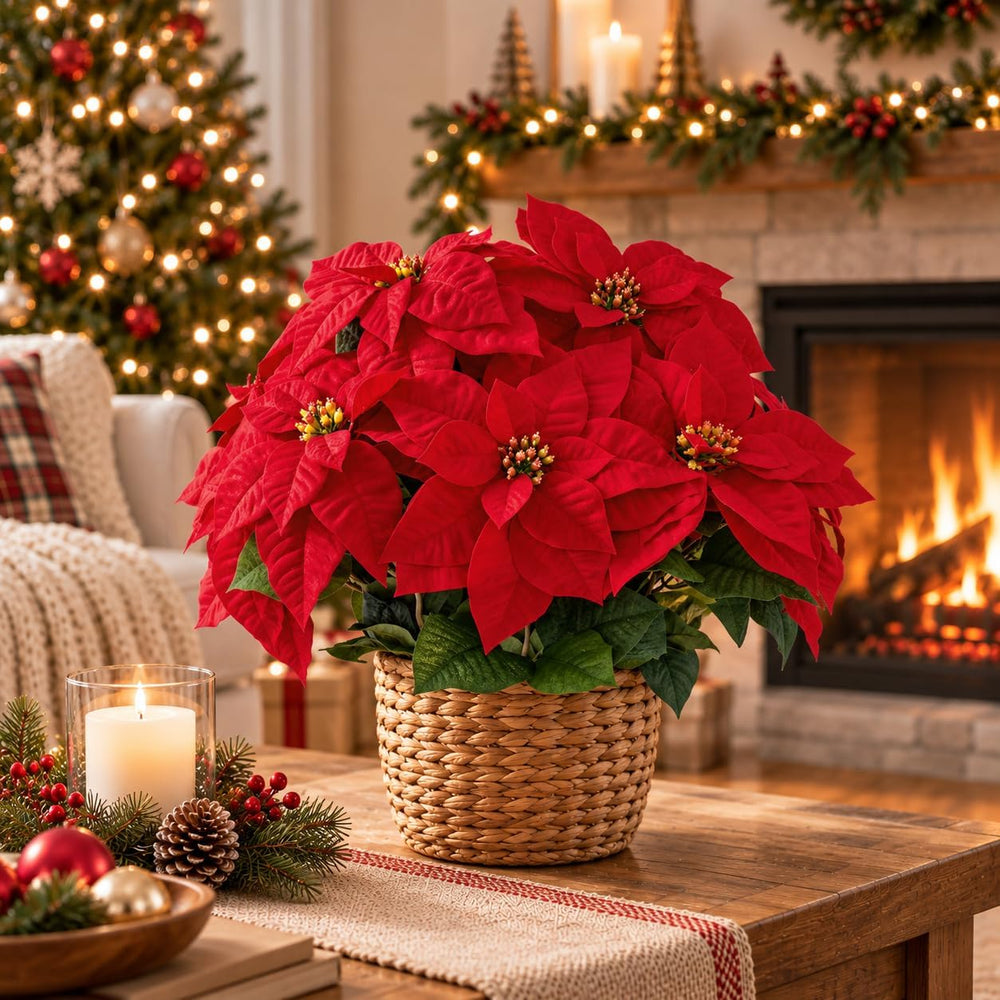 21.3 in Poinsettia Flowers Artificial, 2 Packs Long Stem Velvet Poinsettias