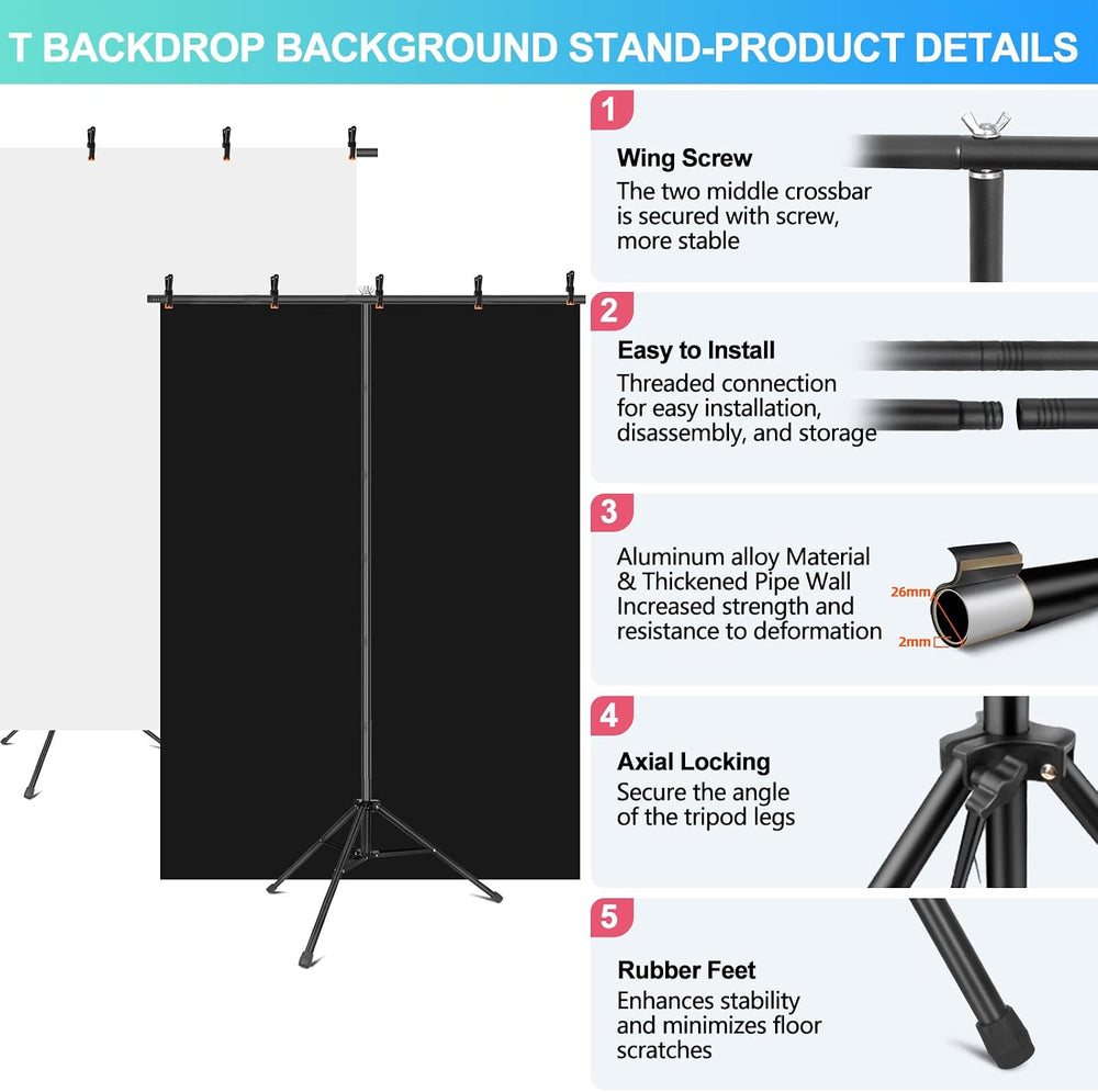 Black White Backdrop Screen with Stand Kit for Photo Video Studio Filming 5X7...