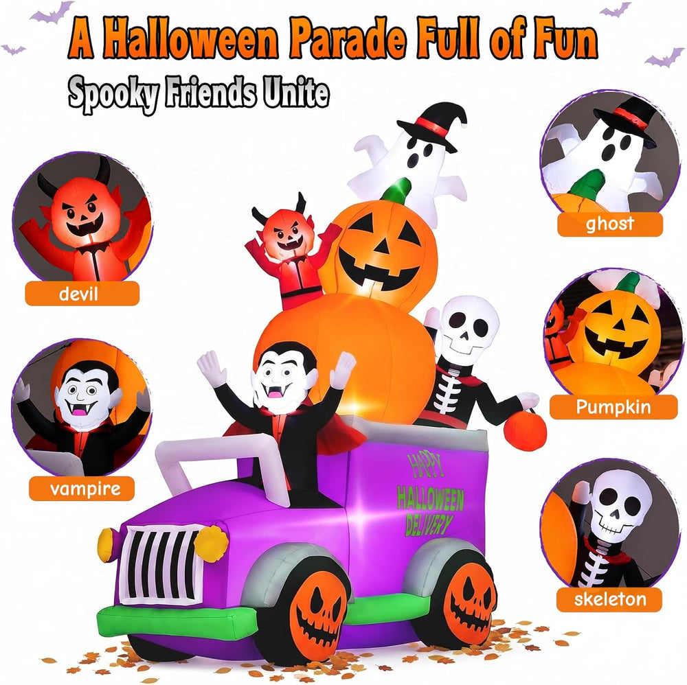 Elegear 8FT Parade Truck Halloween Inflatable, Outdoor Yard Lawn Decor