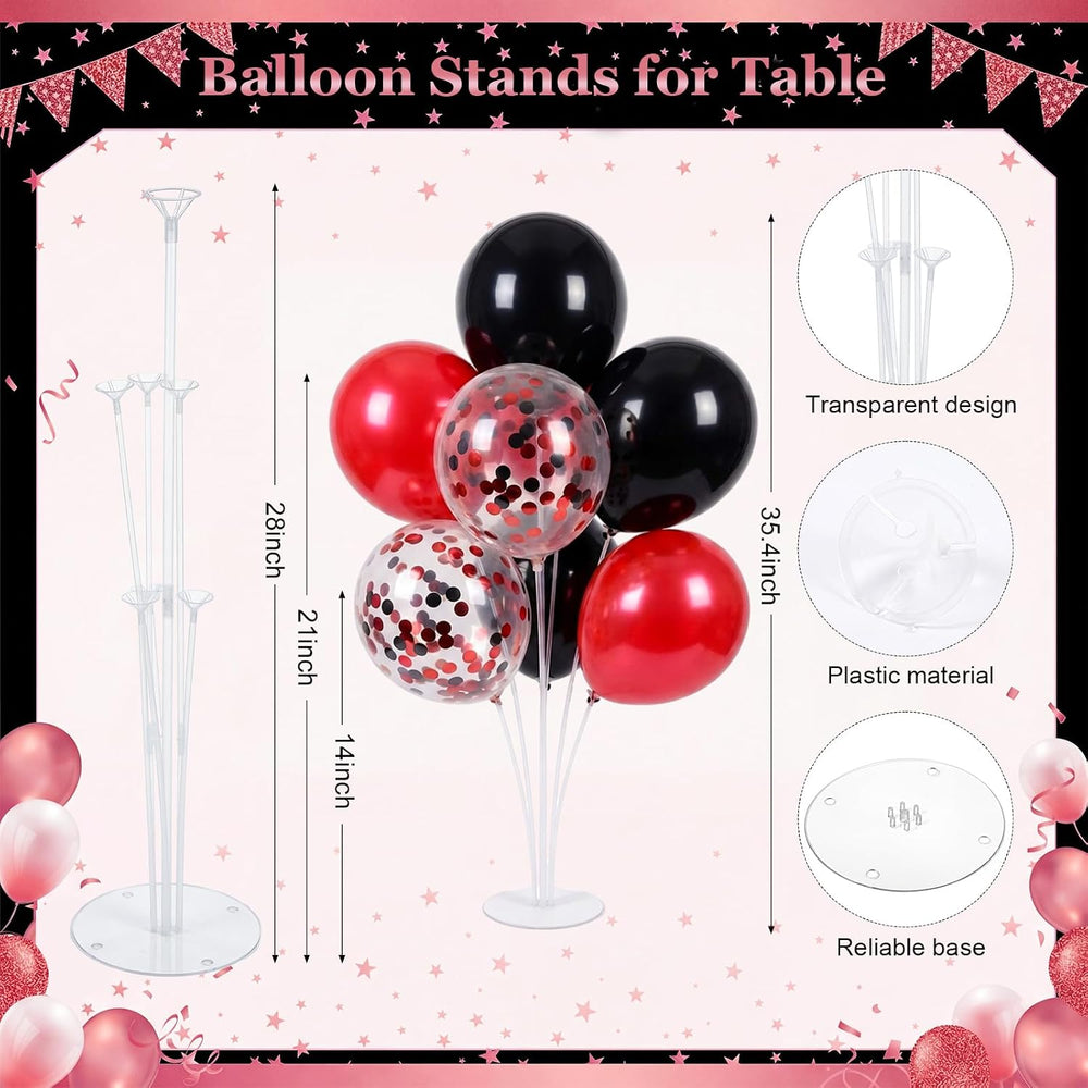 10 Set Balloon Stand Centerpieces with 70pcs Red Black Balloon