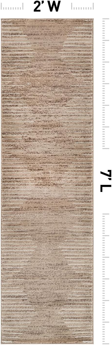 Rugshop Bohemian Stripe Stain Resistant Runner Rug Beige 2' x 7'