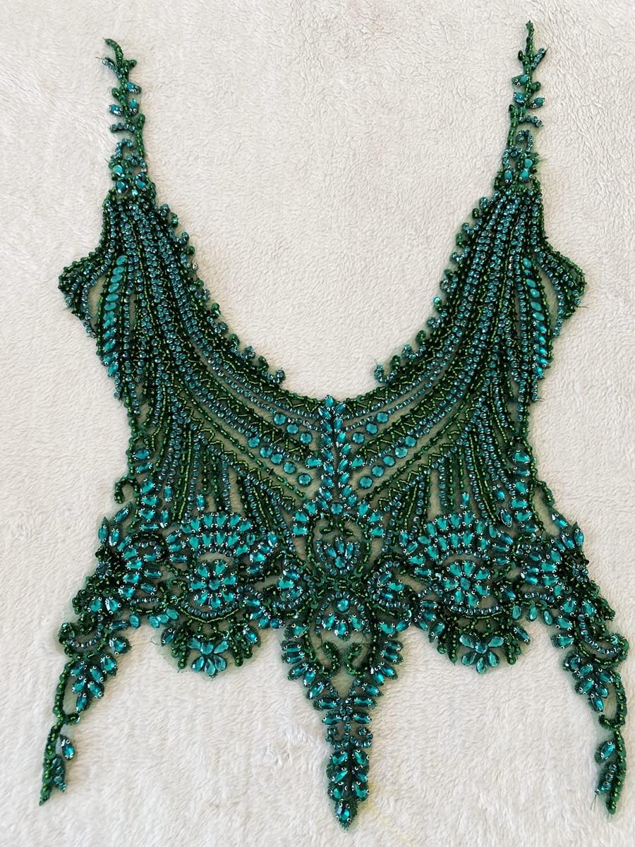 Handmade 16 colour rhinestones lace bodice applique sew on beads sequins trim...