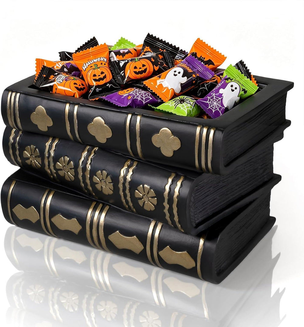 Gothic Book Flower Vase Stacked Black Magic Books Halloween Decorations Indoo...