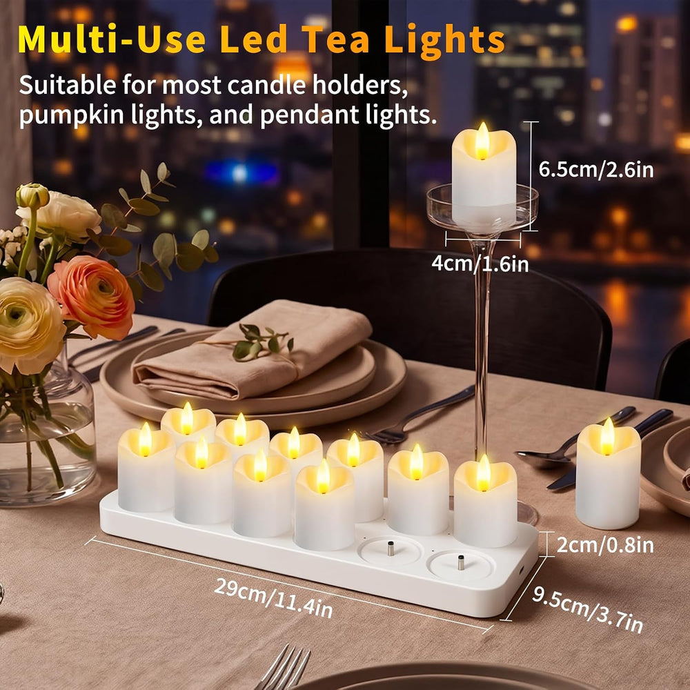 Kimjo Rechargeable Flickering Tea Lights with Remote Timer, 12 Pack