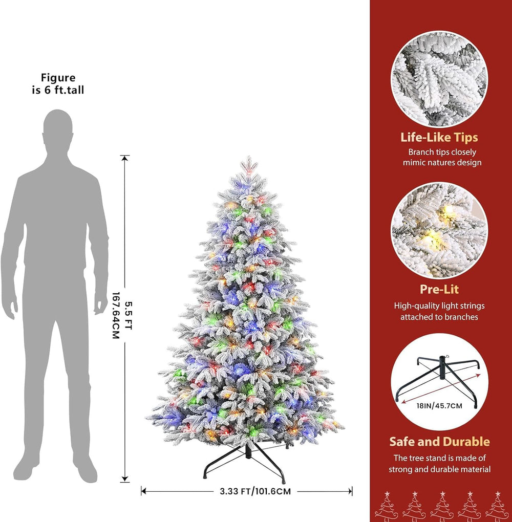 SHareconn Prelit Artificial Flocked Christmas Tree 5FT & Multi-Color Lights