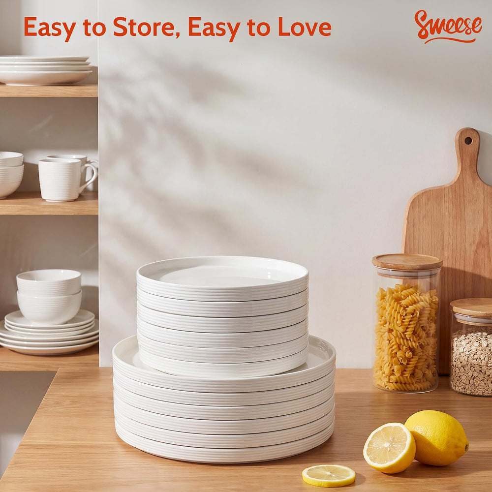 Sweese 7.8Inch Porcelain Flat Modern Dessert Small Plates Set of 6, White