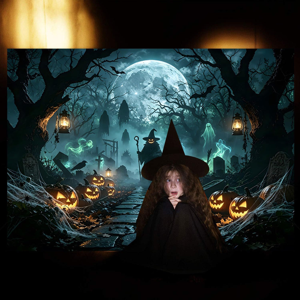 Halloween Backdrop 20x10ft Haunted Forest Cemetery Halloween Photo Backdrop