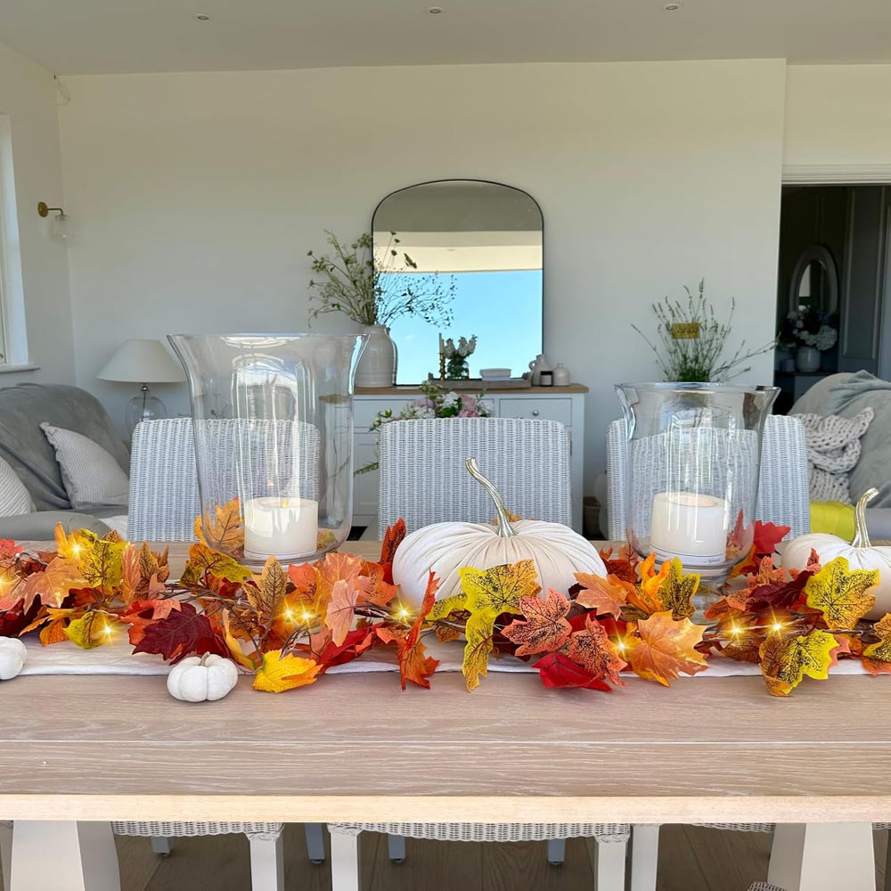 7 Pack Fall Leaf Garland with Lights, Fall Vines Autumn Garland LED Lights Ar...