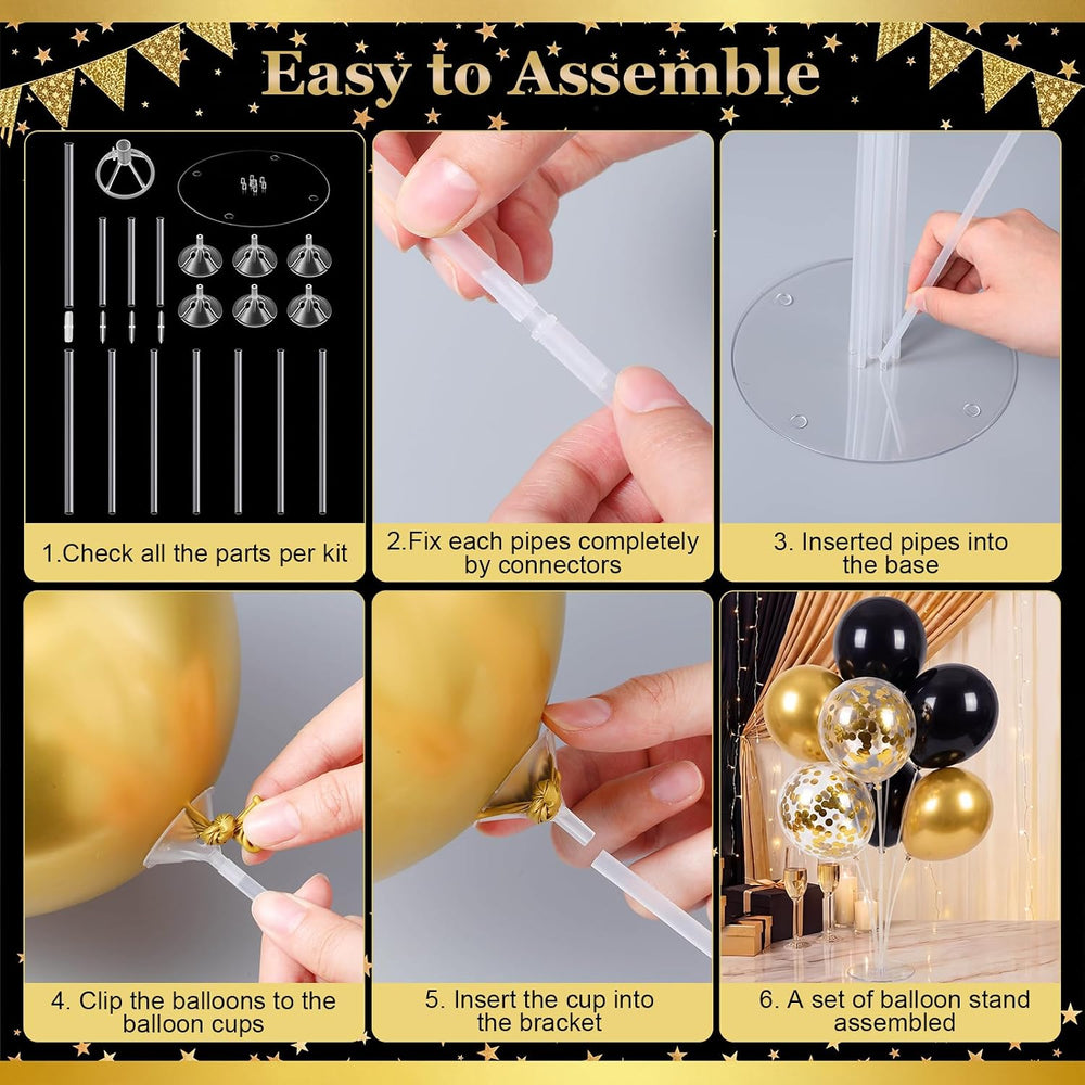 10 Set Balloon Stand Centerpiece with 70pcs Black Gold Balloon