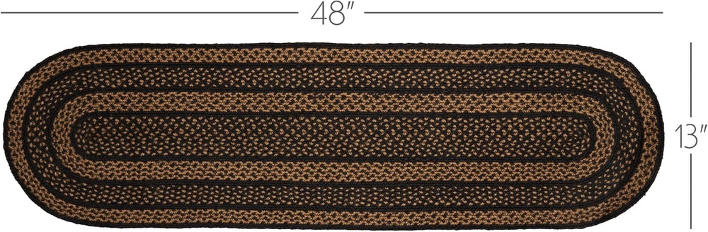 VHC Brands Farmhouse Primitive Jute Black Striped Oval Table Runner Decor 13&...