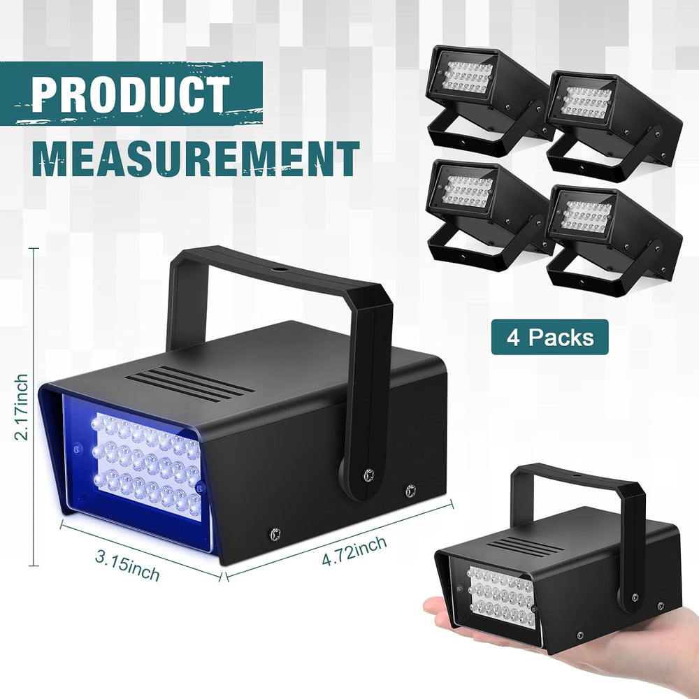 Treela 4 Pack Strobe Party Light Small Bright LED Outdoor, Blue, 24 LED