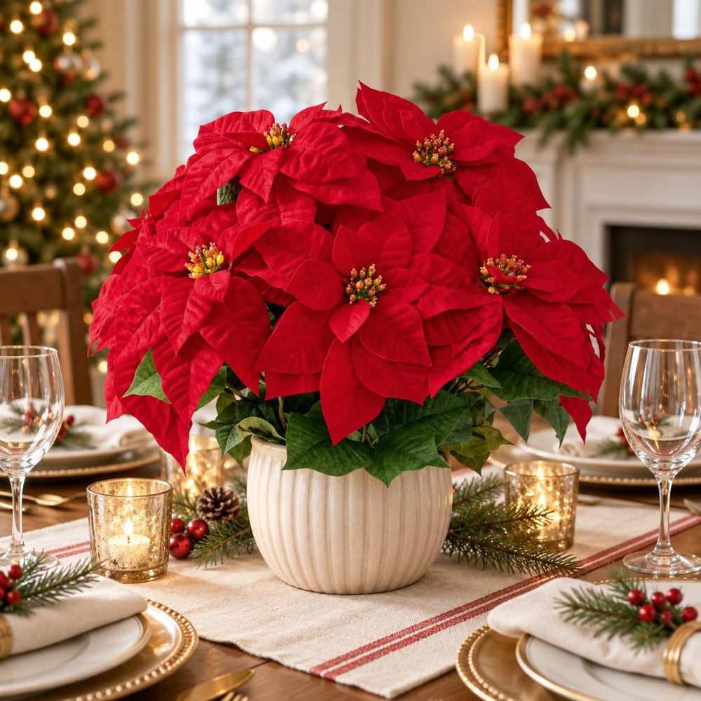 21.3 in Poinsettia Flowers Artificial, 2 Packs Long Stem Velvet Poinsettias