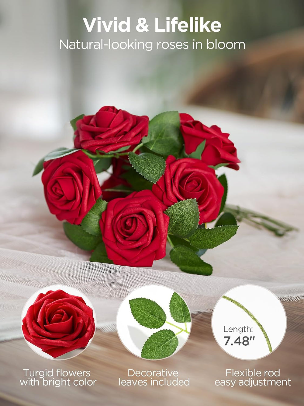 InnoGear Fake Roses 100 Pcs Dark Red Flowers Artificial Faux Foam Floral