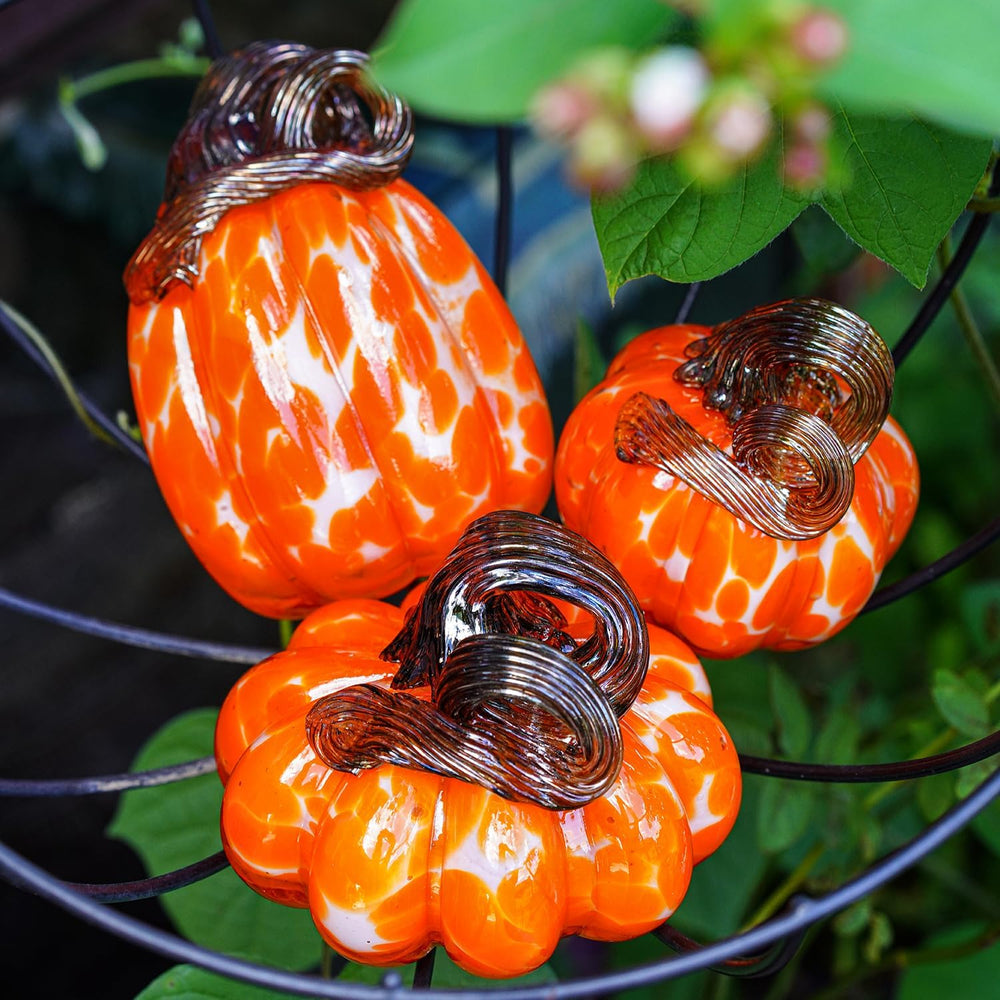 3 Pcs Blown Glass Pumpkin Figurines Orange Fall Halloween Table Decor