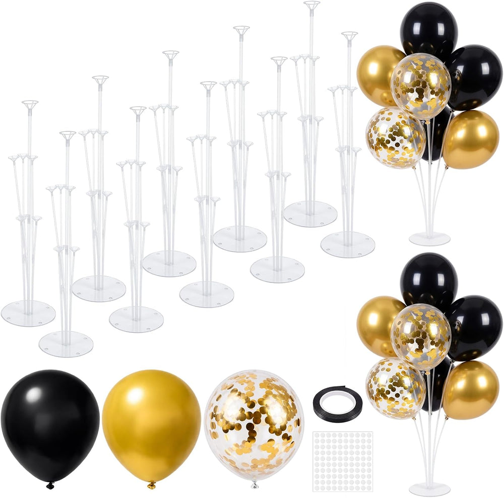 10 Set Balloon Stand Centerpiece with 70pcs Black Gold Balloon