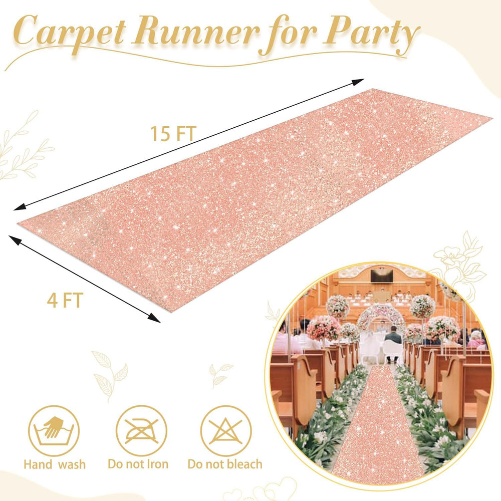Rose Gold Carpet Runner Sequin Aisle Runner for Wedding Ceremony 4FTx15FT Gli...