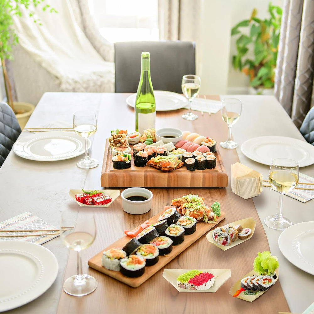 Hoolerry 500 Pcs Disposable Bamboo Boat Plates for Sushi Serving Tray Bar