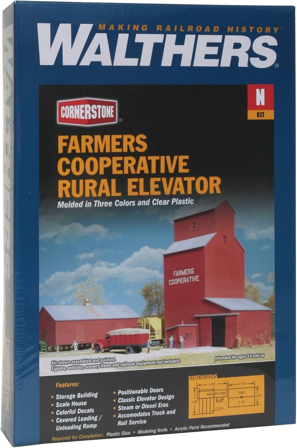 Walthers Cornerstone Farmer's Co-op Rural Grain Elevator 933-3238 N Scale...
