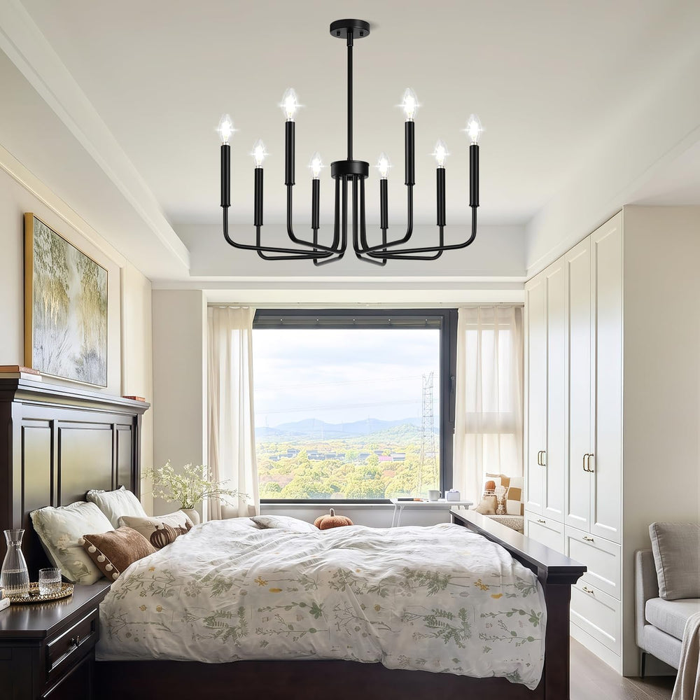 Black 8-Light Chandelier, Farmhouse Chandelier for Dining Room Lighting Fixtu...