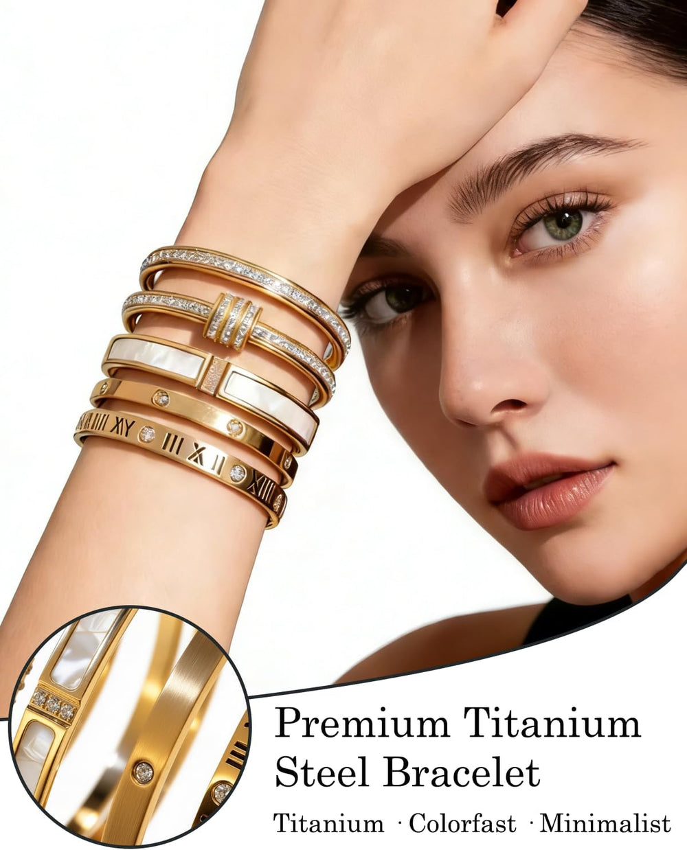 CERULEAN 5-Piece Elegant Stainless Steel Bracelet Set, Fashionable Classic De...