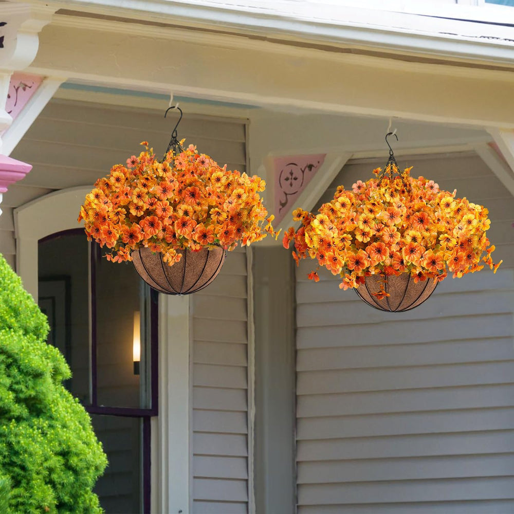 Orgrimmar 2pcs Artificial Fall Mums Hanging Basket Fake Flower Plant Orange