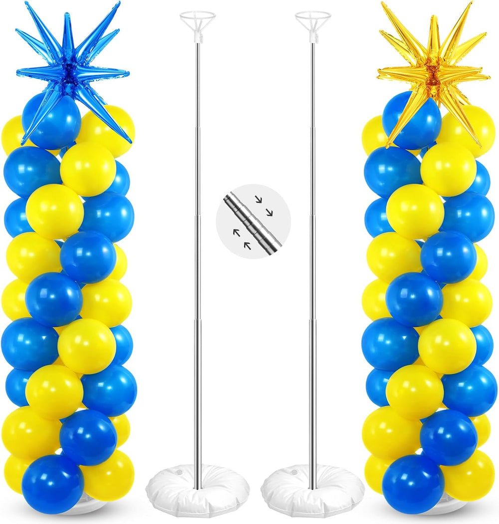 2 Set Blue Yellow Party Decor Cartoon Balloon Column Stand Kit