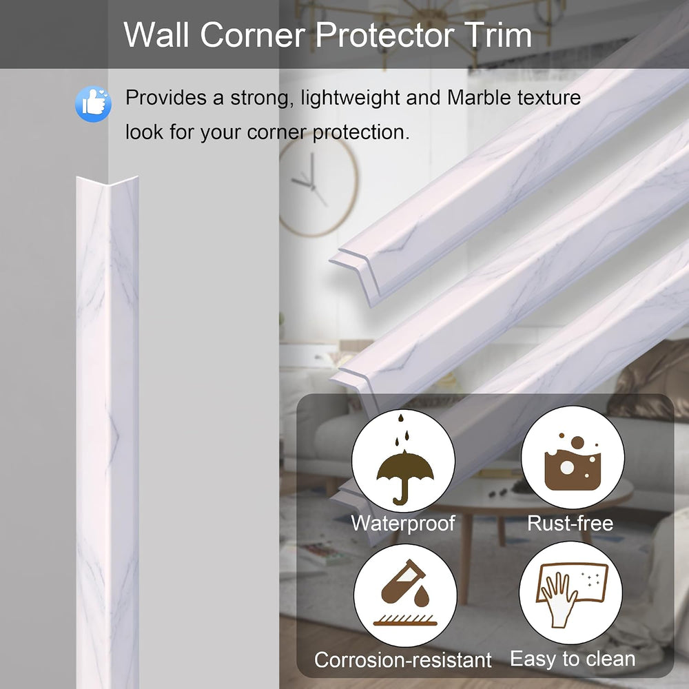 6 Pcs 49" Wall Corner Protector Trim, White Marble Grain Edge Strip for ...