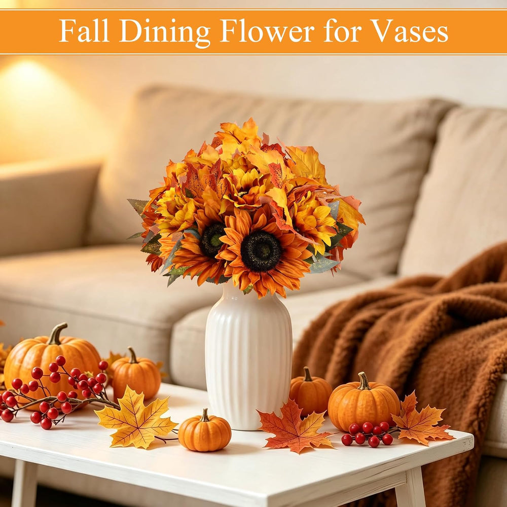 16 Bundles Artificial Fall Flowers with Maples, Fall Orange
