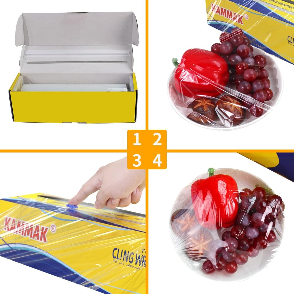 KAMMAK Plastic Wrap Food Cling Wrap with Slide Cutter 15 inch Restaurant Clin...