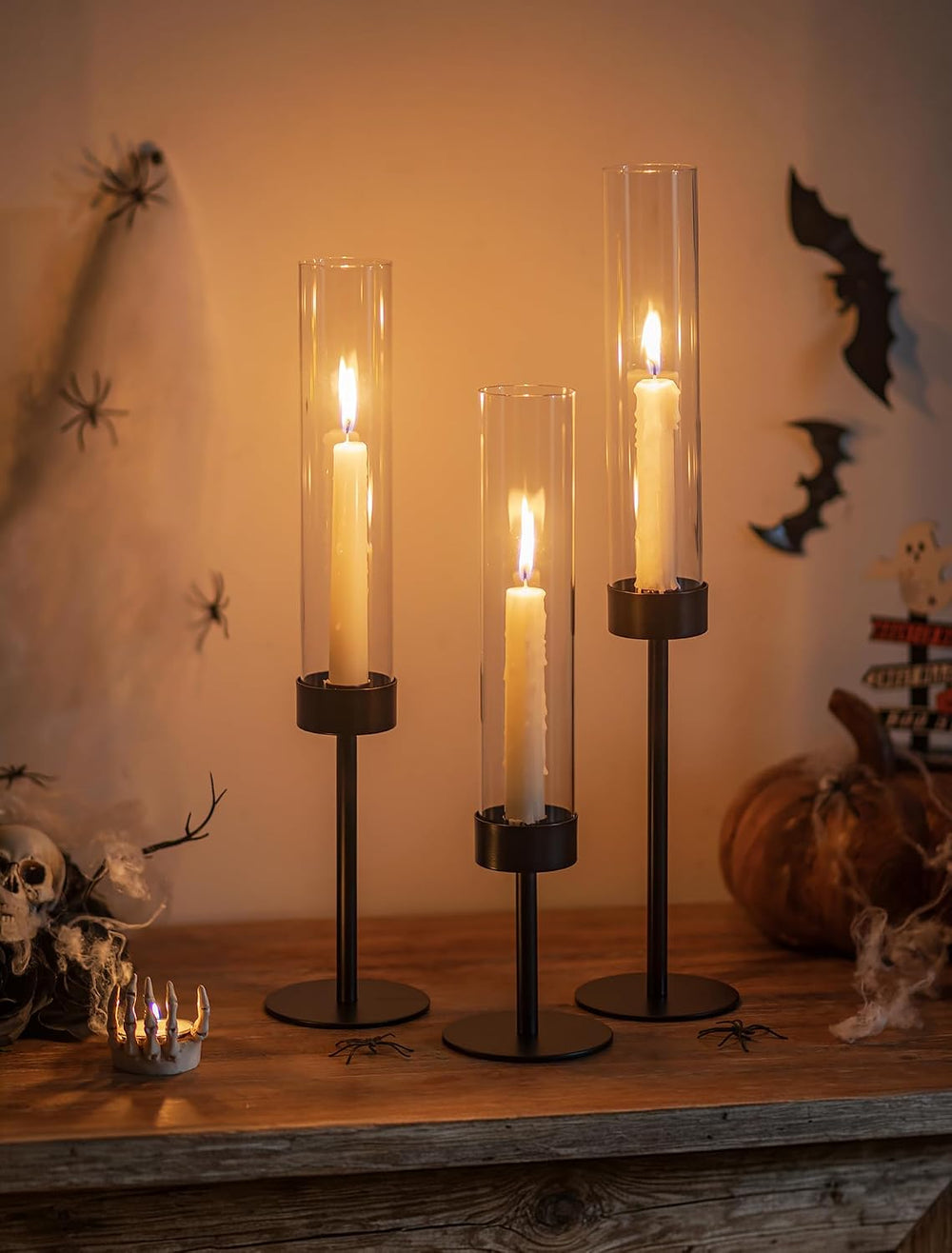Romadedi Black Metal Hurricane Taper Candle Holders, Set of 3