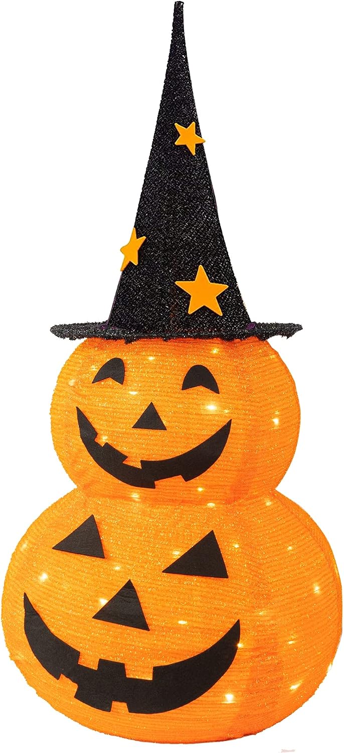 Halloween Decorations, 3 FT Pop Up Collapsible Pumpkin, Pre-Lit 50 LED Lighte...