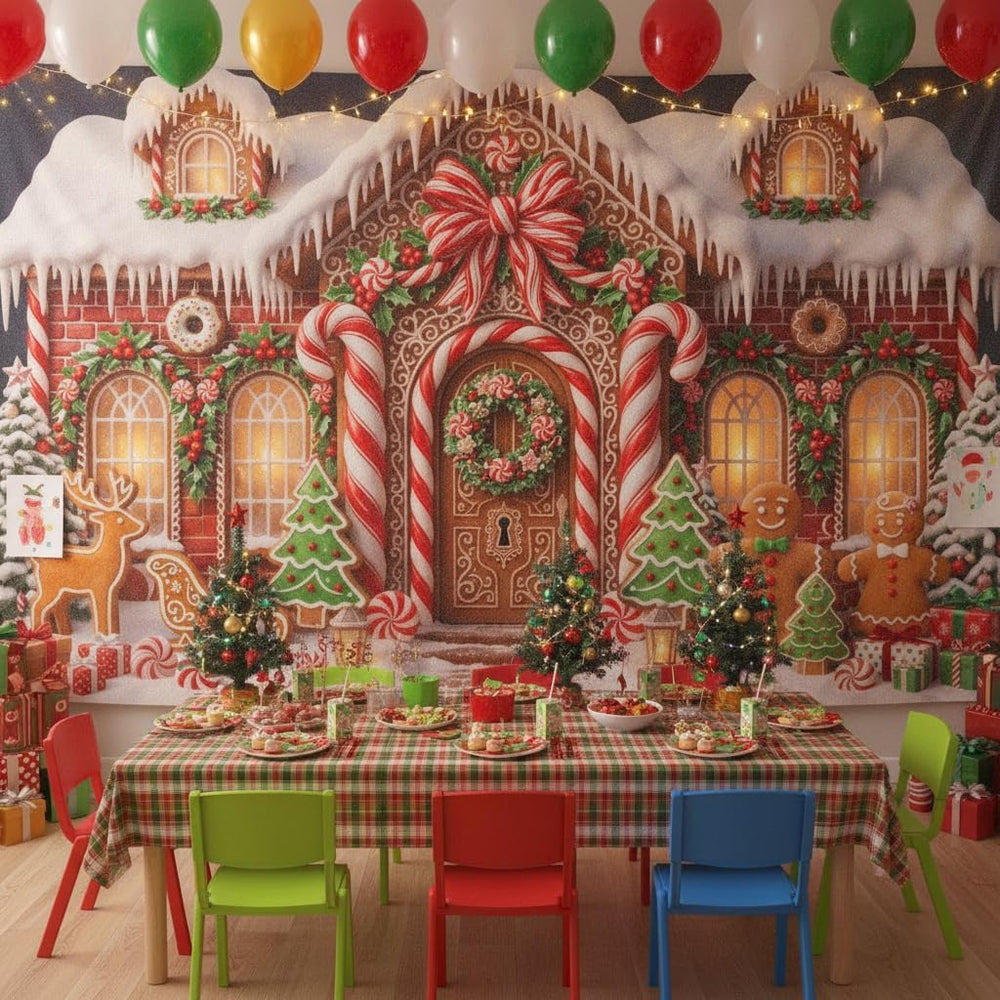 Christmas Gingerbread House Backdrop Banner Xmas Party Decor
