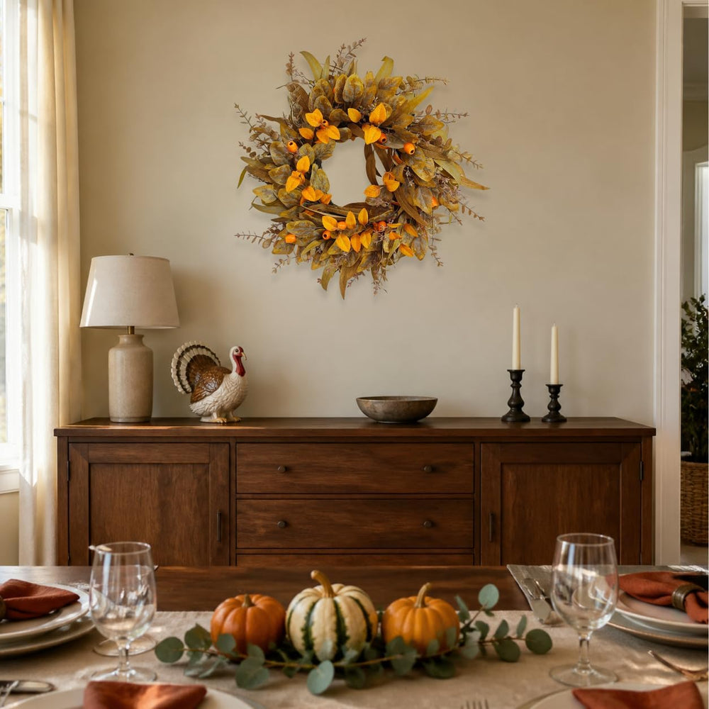 24 Inch Thanksgiving Wreaths for Front Door, Eucalyptus Fall Door Wreath