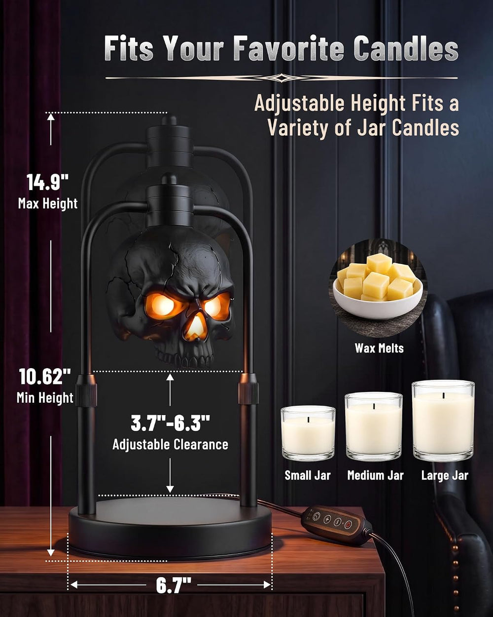 BOYISEN Skull Candle Warmer Lamp with Timer and Dimmer, Gothic Decor