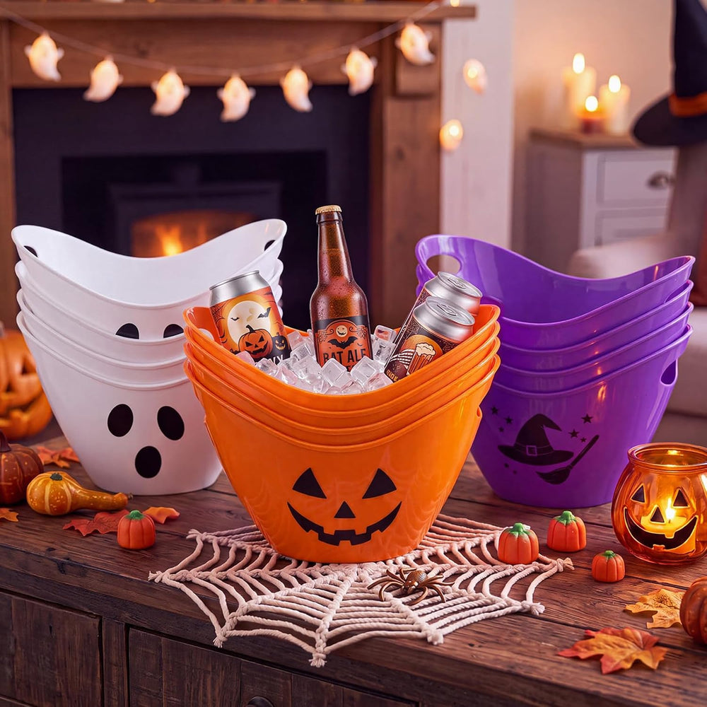 Meekoo 12 Pcs Pumpkin Ghost Witch Ice Bucket Plastic Oval with Handle