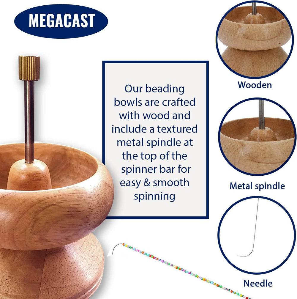 MegaCast Wooden Bead Spinner, Bead Loader Spinner with Needle Jewelry Making ...