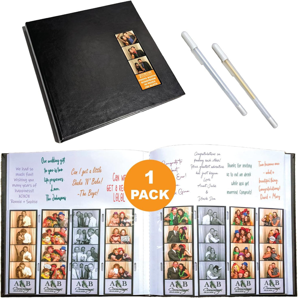 2x6 Photo Strip Album, Black Cover White Pages, 2 Gel Pens